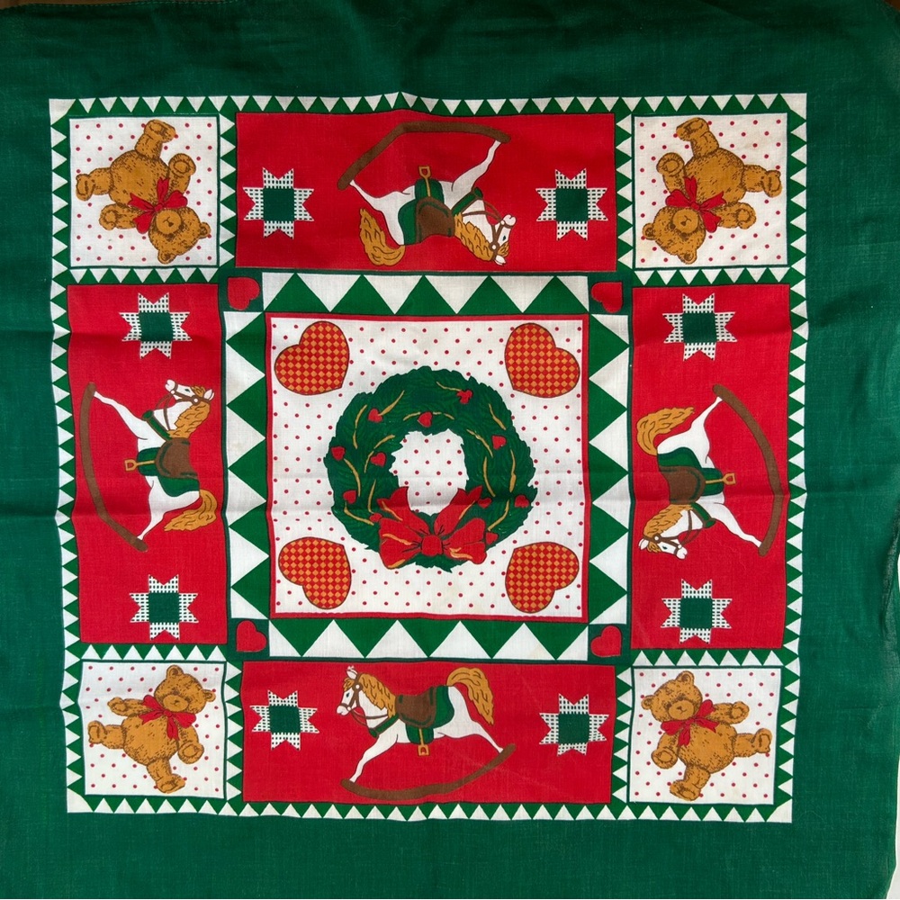 Vintage Christmas Holiday Bandana Handkerchief Cotton Blend Scarf Made USA
